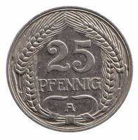 (1910A) Монета Германия (Империя) 1910 год 25 пфеннингов   Никель  XF
